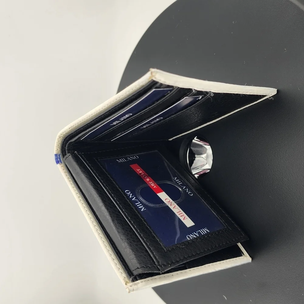 Milano Currency Print Wallet with Blue and White Design